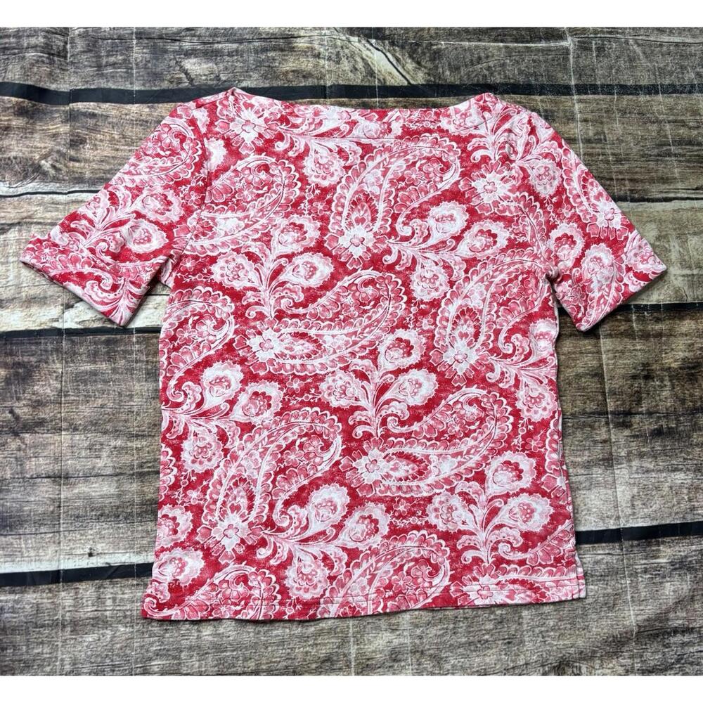 Lauren Ralph Lauren Top Women's Small Petite Paisley Geometric 3/4 Cuffed Sleeve